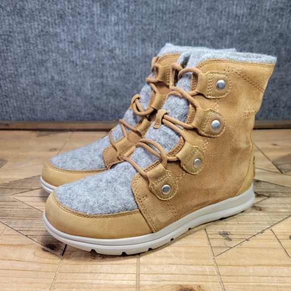 Sorel Explorer Joan Women's 7 Felt Boots Tan Gray Suede Waterproof NL3423-224 - Picture 2 of 13